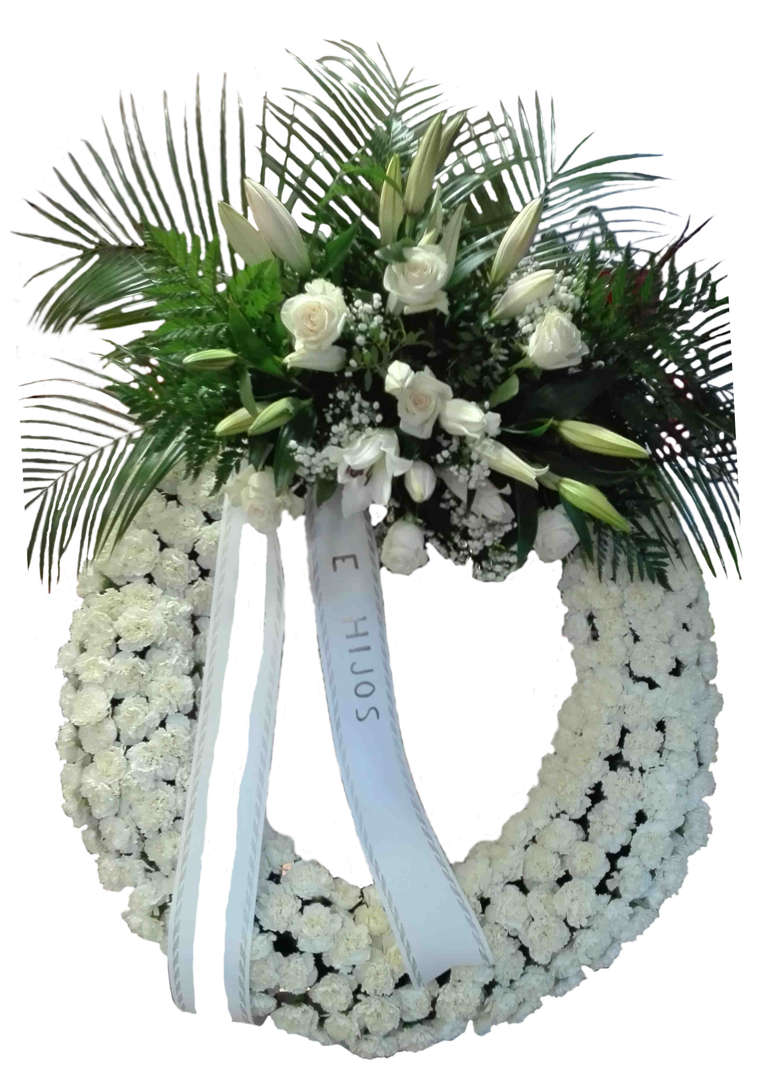 Corona de claveles blancos