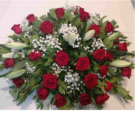 Coixí funerari de roses i paniculata