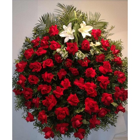 Corona funeraria de roses i verds